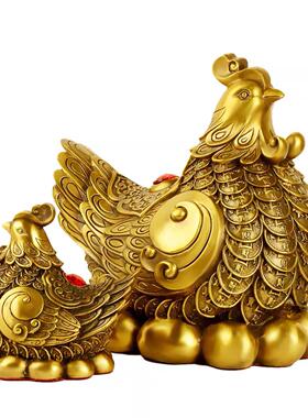 铜鸡摆件 纯黄铜金钱母鸡金鸡下蛋 生肖鸡日进斗金金钱鸡家居摆饰