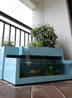 现代庭院不锈钢养鱼花箱阳台循环过滤景观种植箱水景观赏组合定制