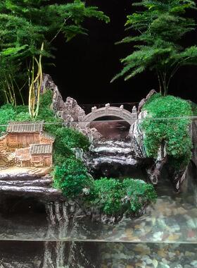 悬空瀑布30鱼缸造景流水微景观大生态盆景植物室内水陆缸造景摆件