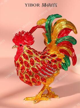中式珐琅彩首饰盒七宝烧手工艺品招财公鸡摆件家居饰品桌面装饰