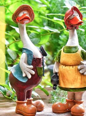 户外326田园卡情侣工艺品摆创意件花园庭院别墅小动通物树脂装鸭