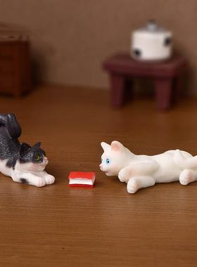 可爱Q版仿真小动物写实小猫小猫咪睡觉看书手办DIY配件模型摆件