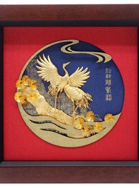 高档松龄鹤 创意长辈生日人贺寿礼物 祝寿寿老家寿辰金箔画送礼品