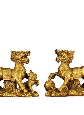 厂家戏珠麒麟单人双人送子护宝麒麟一对摆件卧室客厅办公室