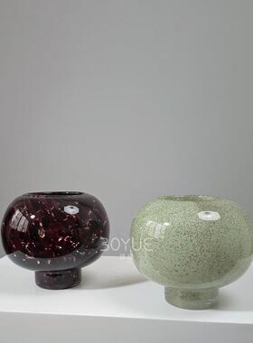 中古风红色绿色斑点球形花瓶摆件客厅插花玻璃高级感复古餐桌装饰