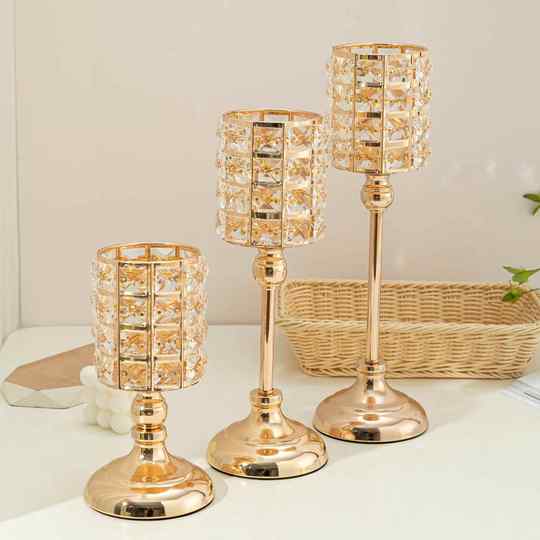 欧式轻奢水晶烛台高脚蜡烛台餐桌装饰品工艺品摆件道具外贸蜡烛杯