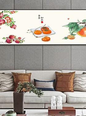 新中式事事如意客厅高级感沙发背景墙装饰画挂画荷花鱼图壁画