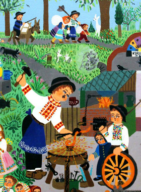 塞尔维亚稚拙艺术画Zuzana Chalupova《集市一瞥》艺术衍生品挂画