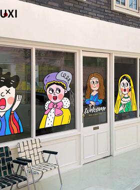 名画人物系列抽象画玻璃贴纸绘画教室艺术展厅布置梵高玻璃贴静电