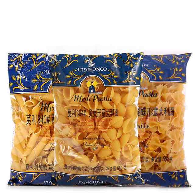 Imported Molly double-pointed shell butterfly spiral spaghetti 500g instant pasta for home use