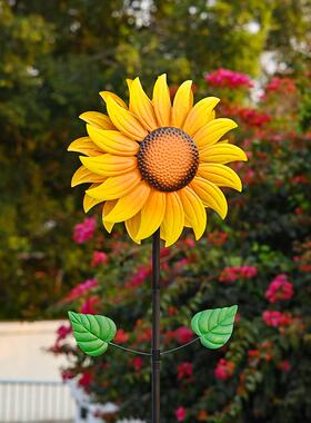 户外庭院向日葵铁艺大风车装饰旋转太阳能灯露台楼顶花园阳台布置