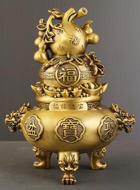 福禄聚宝盆摆件黄铜工艺品厂家直发葫芦铜摆饰客厅家居摆放装饰品