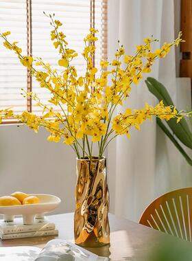 彷真花跳舞兰假花绢花装饰花客厅桌面摆设摆件花卉花艺迎春花24新
