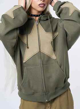 Y2K Vintage Star Print Hooded Hoodie for Women Casual Loose