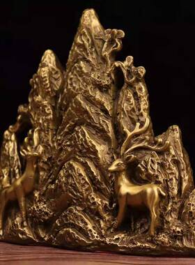 古玩文玩铜器山鹿背靠青山路路畅通商务礼品 办公家用室内摆件