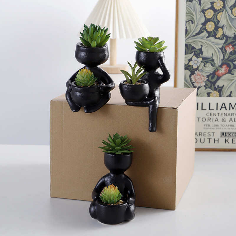 多肉陶瓷花盆酒店办公室创意桌面装饰摆件仿小人物绿植小盆栽,淘宝优惠券,粉丝福利购,淘宝优惠卷