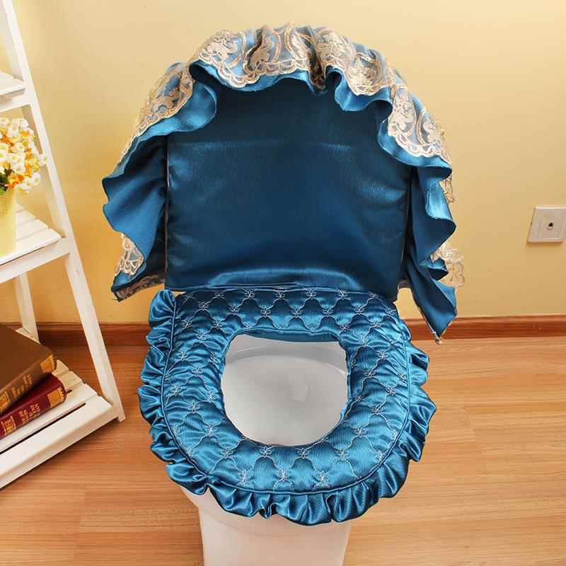 欧式马桶三件套 布艺蕾丝马桶套 加厚坐便式坐垫马桶垫拉链款 - 图0