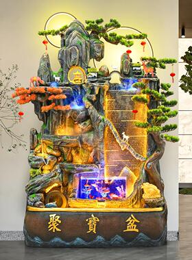 大型假山流台水喷泉摆件聚宝盆鱼XVT客厅缸户观外酒店阳落地景水