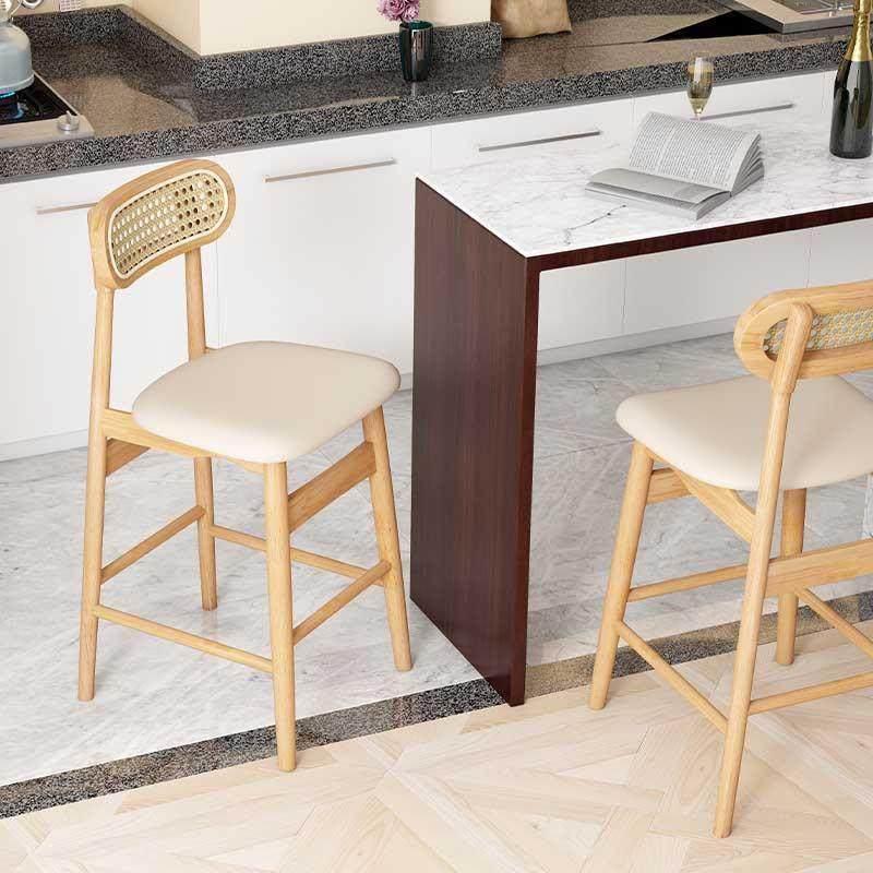 北欧实木藤编高脚凳现代简约家用酒吧椅收银前台奶茶店橡胶木凳子,淘宝优惠券,粉丝福利购,淘宝优惠卷