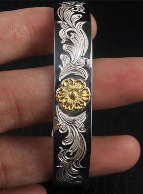 正品Dear金 Blssom松井直毅18K蔷o薇花满唐女草平打手镯纯银男手