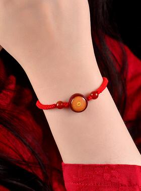 红色本命年手绳唐卡朱砂楞严咒绿度母男女可定制手工编织手绳