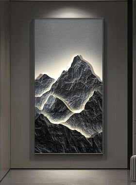 新中式壁画背有靠山入户玄关装饰画高档山水画走廊过道挂画竖版画