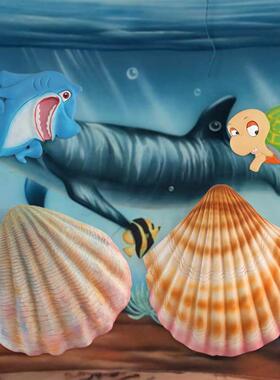 海洋系类墙面装饰玻璃钢壁挂海豚贝壳雕塑室内家居商店墙面装饰品