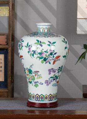 手绘斗彩三多纹梅瓶景德镇陶瓷器青花瓷花瓶中式客厅玄关高档摆件