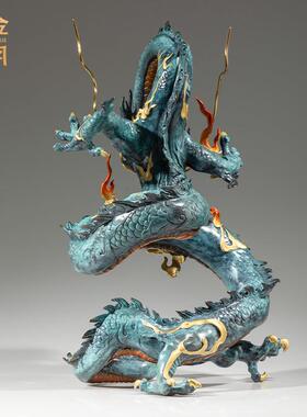 铜金岁月祥龙献瑞黄铜摆件生肖神龙彩铜器客厅老板办公室铜龙摆件