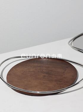 现简代创意不锈钢底双弧把圆手托盘摆件约家居客厅YN-TP204茶几装