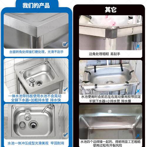 不锈钢水槽单水槽带支架挡水板一体洗碗池简易厨房洗手水池洗菜盆 - 图2