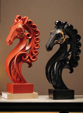 轻奢入户玄关雕塑艺术马摆件大型客厅办公室马到成功装饰品高级感