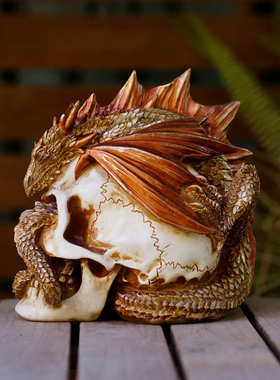 新品创意立体蟠龙骷髅头摆件家居软装树脂工艺品万圣节主题摆设