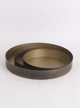 新中式金MC-TY-81锤纹花器花盆圆形花器店用品苔属藓器盆花艺酒皿