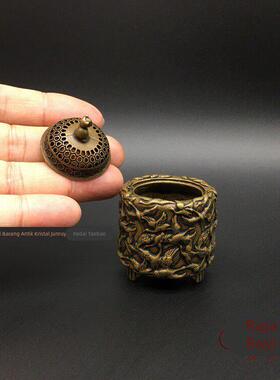 实心黄铜迷你小鹤炉摆件浮雕千鹤香炉铜塔香小猫仙鹤铜炉香薰炉