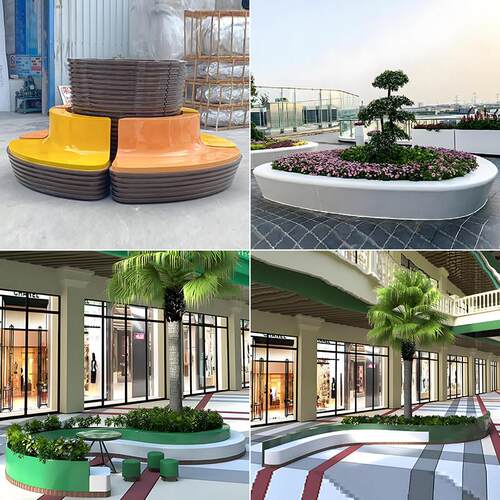 GRC玻璃钢树池座椅定制UHPC异形花坛园林泰科石混凝土长条椅坐凳 - 图1