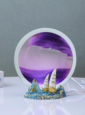 发光宇航员流沙画卧室桌面摆件客厅玄关装饰品小夜灯生日礼物小众