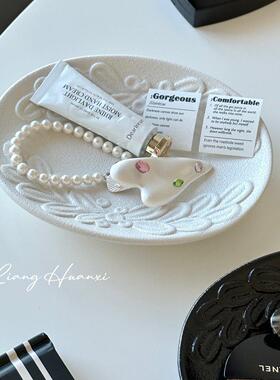 复古浮雕陶瓷首饰香水收纳盘高级感玄关钥匙杂物收纳摆件香薰托盘