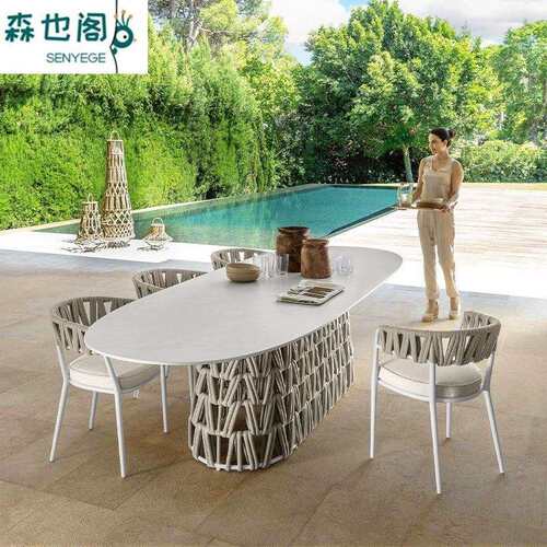 户外休闲椅阳台店庭院syg-360酒几室外露台藤椅岩板餐桌茶三件套 - 图0