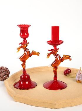 高圣诞系列玻璃艺烛台摆件创意圣诞圣诞玻璃家用客厅脚树烛台玻璃