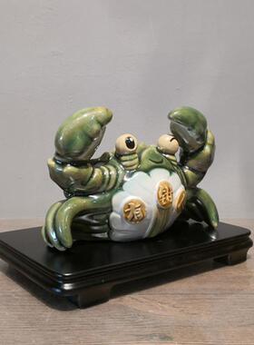 正品有人小螃蟹面摆件桌手工装饰品陶瓷手信礼品钳送友老公男石湾