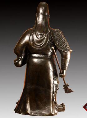 黄铜关公武财神铜像摆件 布衣关公大号 大刀关羽关二爷开业礼品