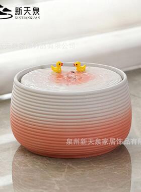 现客厅陶瓷流水摆件循环水工桌面创意生财摆件室内加湿喷泉水