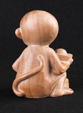 高档桃木摆件元宝猴木雕猴原色木生猴小肖子猴猴摆件工艺品