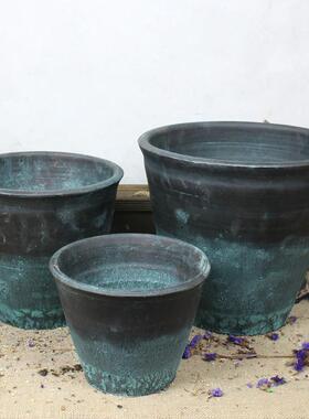 粗陶陶罐花盆花器插干花花瓶复古透气土陶瓦罐坛子室内户外摆件