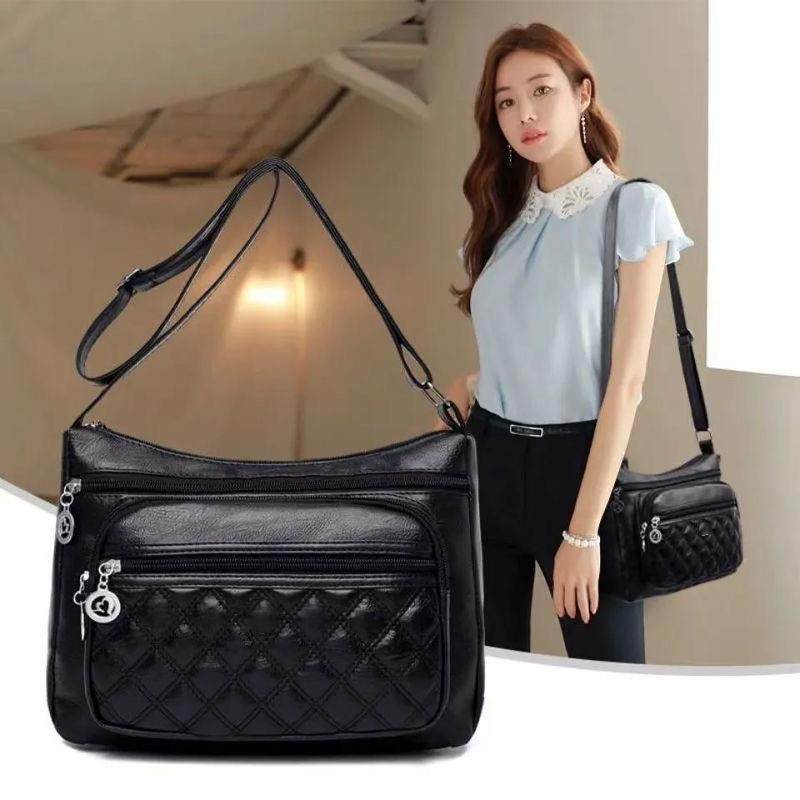 妈咪包大气中年女包妈妈包婆婆包多层软皮质感单肩斜挎包黑色皮包,淘宝优惠券,粉丝福利购,淘宝优惠卷