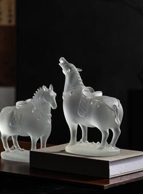 艺贝子新中式透明马到成功摆件中古书房茶室茶桌样板间艺术装饰品