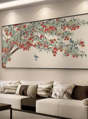 《福荔盈门》新中式客厅装饰画高级感巨幅大画横版寓意好饭厅壁画