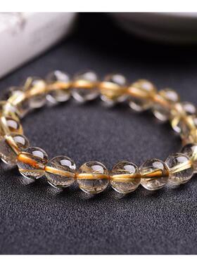 出品 天然巴西深矿针板钛发晶女男款 钛晶发晶手链 9.5mm