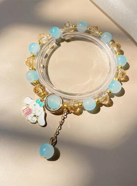 小红书冰透卡通可爱爆花水晶串珠手链礼物玉桂狗学生手串女友